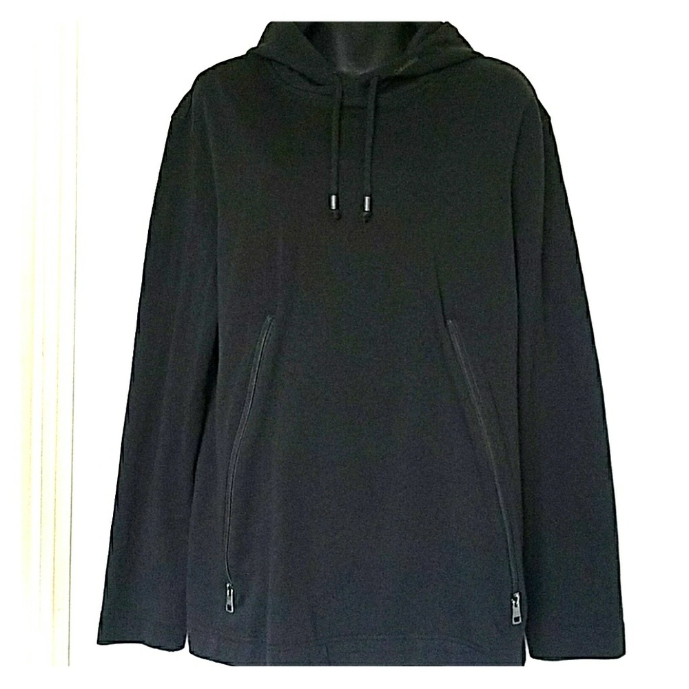 Calvin Klein Soft Black Pullover Hoodie Zipper Pockets Size Medium